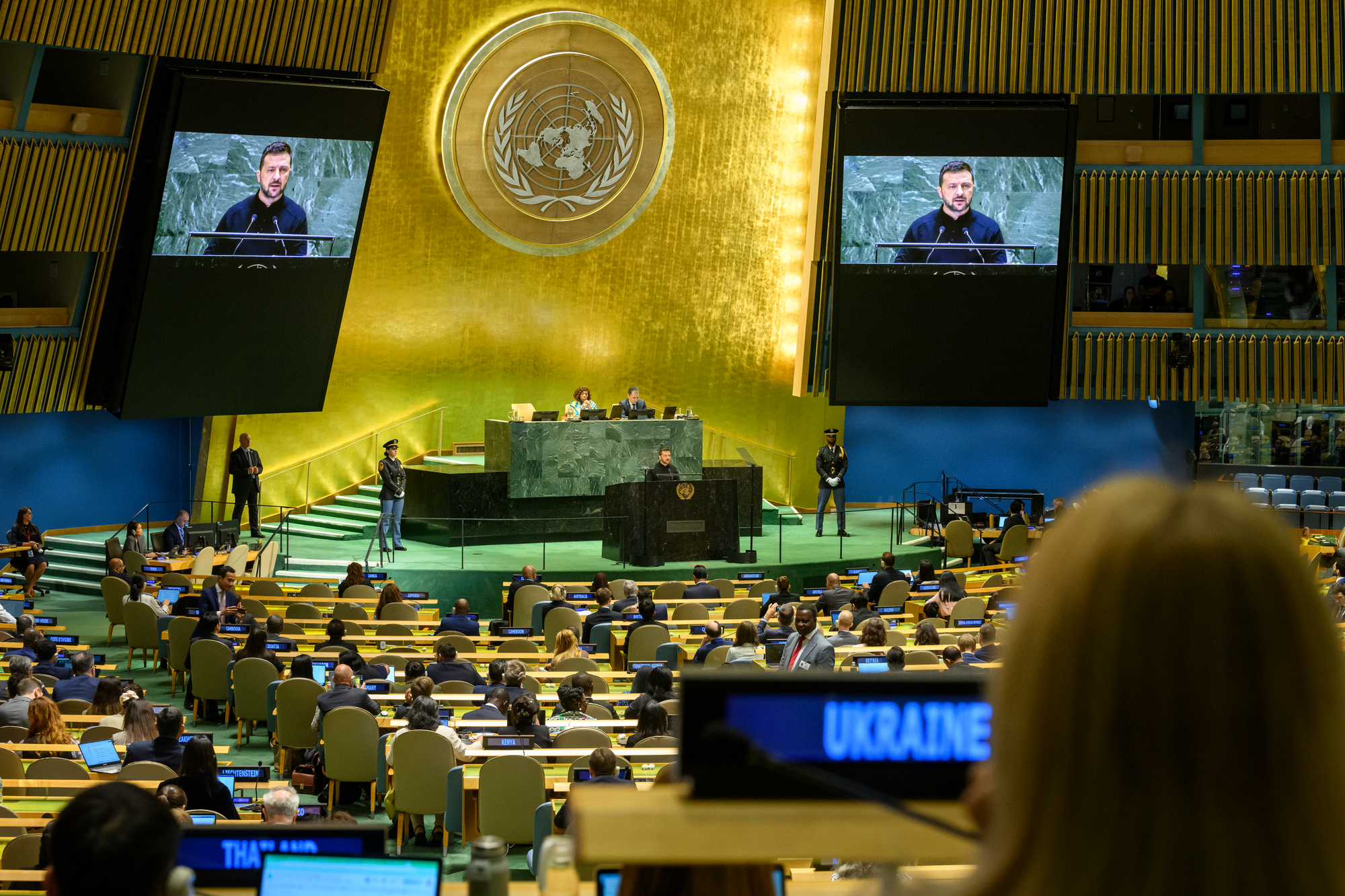 Volodymyr Zelensky at the UN. 