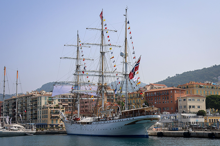A tall ship at the quay.