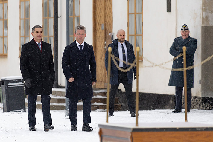 From the left Anatolie Nosatîi and Pål Jonson walking next to each other at Karlberg Castle.