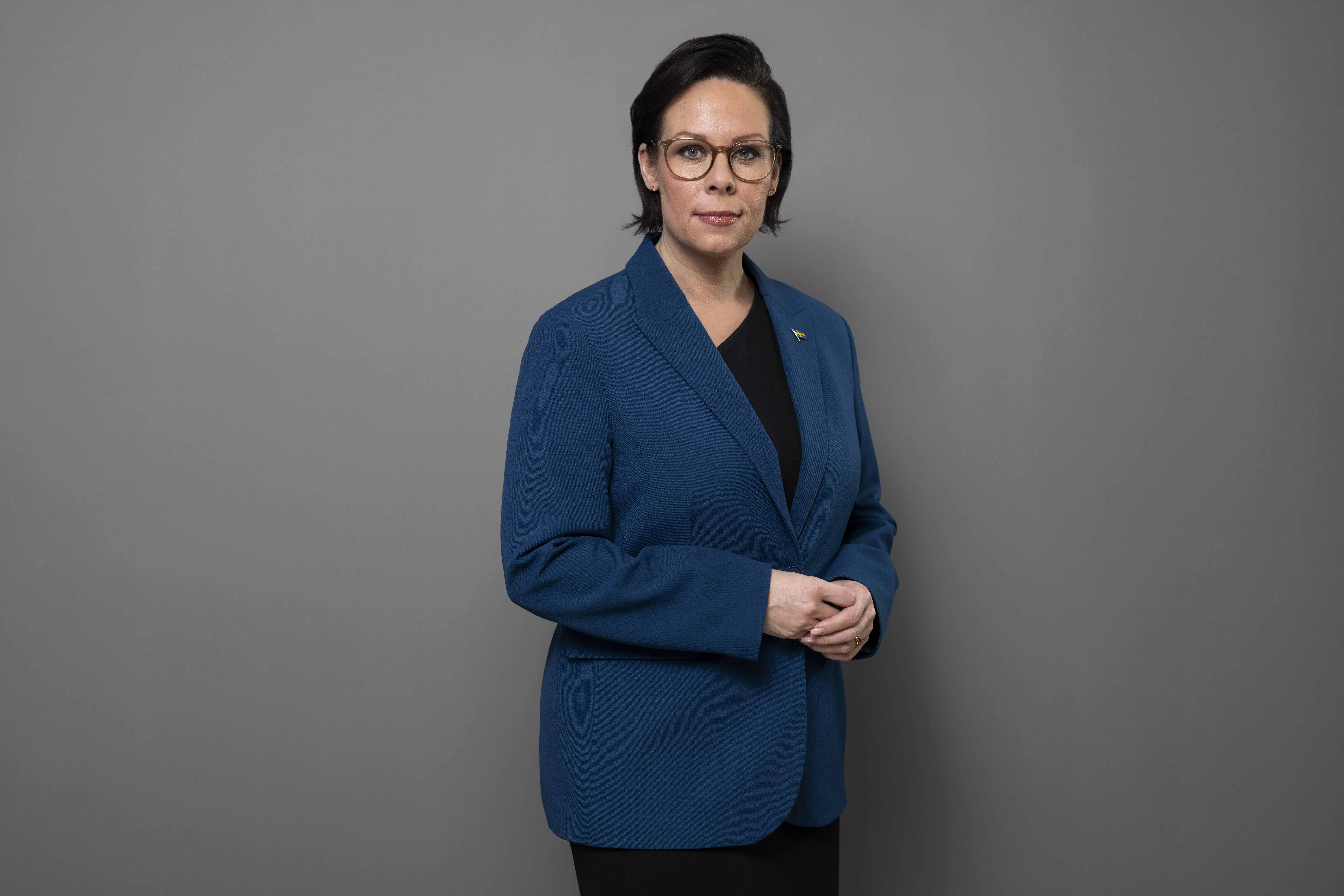 Maria Malmer Stenergard in a blue suit